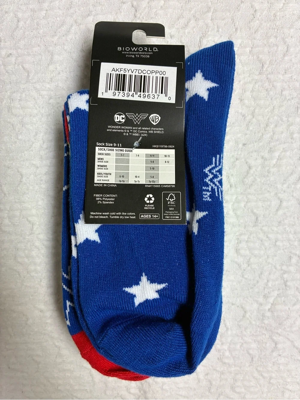 Bioworld Wonder Woman Crew Socks - Red, White, Blue